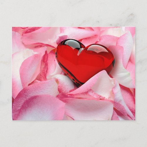 Red Glass Heart Rose Petals Postcard