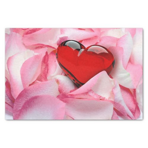 Red Glass Heart Rose Petals Tissue Paper