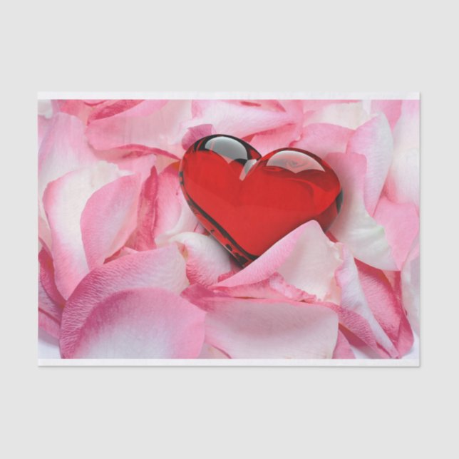 Red Glass Heart Rose Petals Tissue Paper (Front)