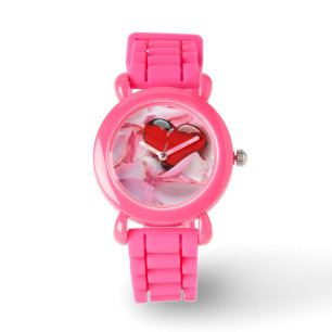 Red Glass Heart Rose Petals Watch