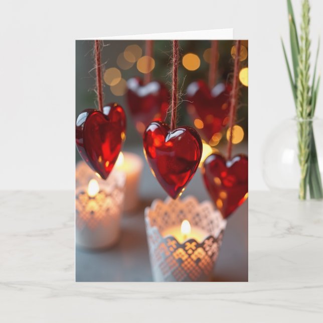 Red Glass Hearts Valentines Love Card (Front)