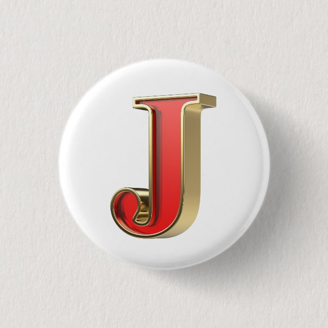 Red glass letter J  Button (Front)