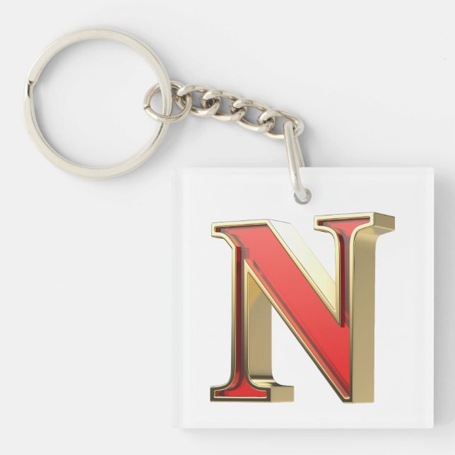 Red glass letter N Keychain (Front)
