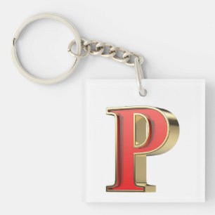 Red glass letter P Keychain