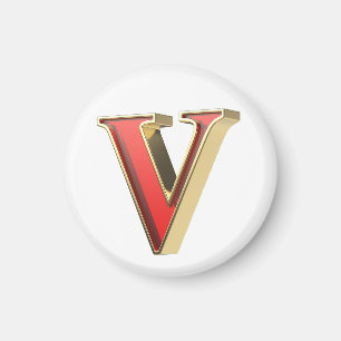 Red glass letter V Magnet