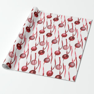 Red Glass Ornaments On Silk Ribbon Wrapping Paper
