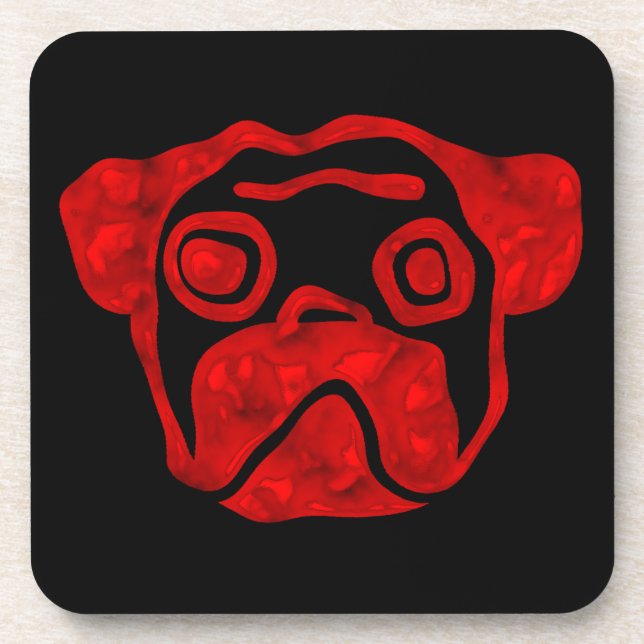 Red Glass Pug Drink Coaster (Front)