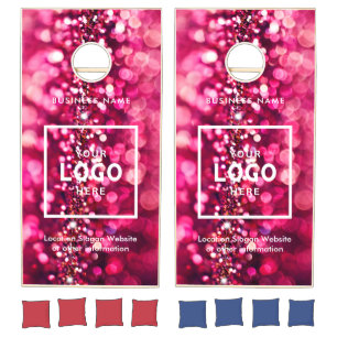 Red glitter Abstract Business Logo Branded  Cornhole Set