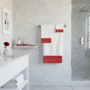 Red glitter accent bath towel set