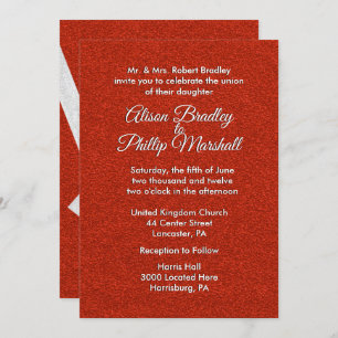 Red Glitter and Bow Wedding Invitation 5"x 7"