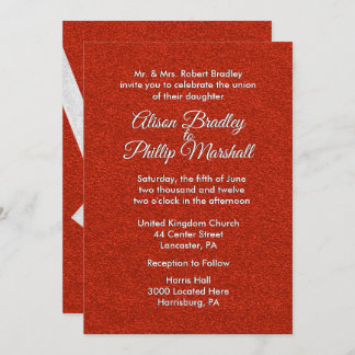 Red Glitter and Bow Wedding Invitation 5"x 7"