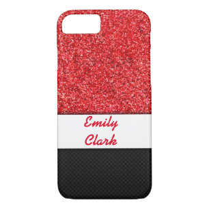 Red Glitter and Carbon Fiber iPhone 8/7 Case