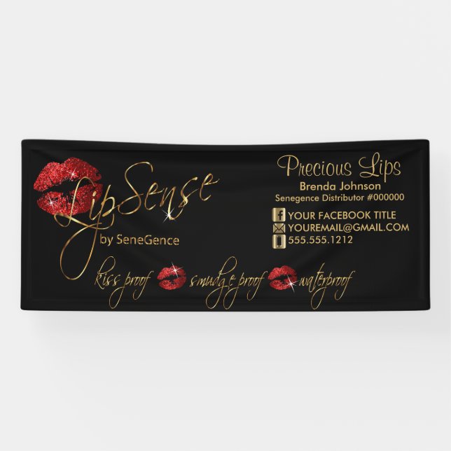 Red Glitter and Gold Lips Banner (Horizontal)