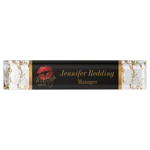 Red Glitter and Gold Marble Makeup Artist Name Plate