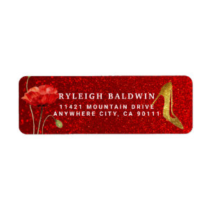 Red Glitter And High Heels Return Address Label