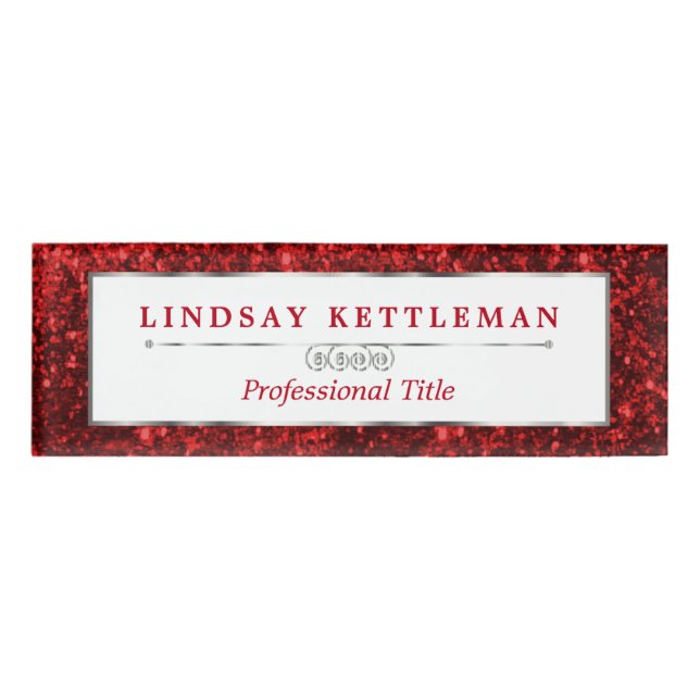 Red Glitter and Silver Design Name Tag (Front)