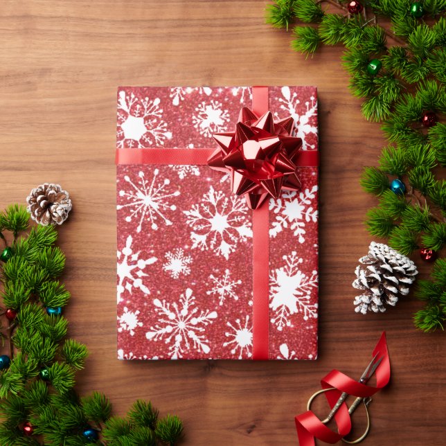 Red glitter and snowflakes  wrapping paper (Holiday Gift)