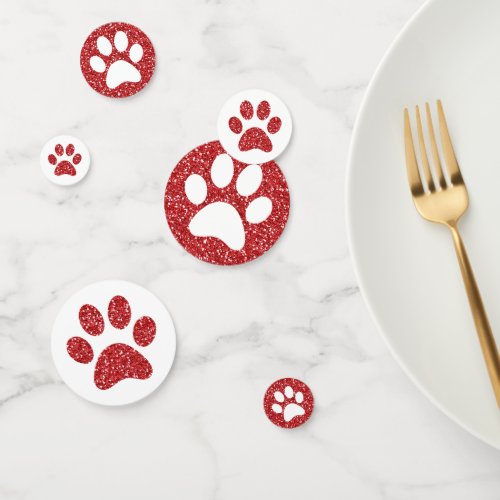 Red Glitter Animal Mascot Paw Print Table Confetti