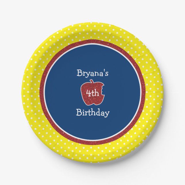 Red Glitter Apple Princess Birthday Party Plates (Front)