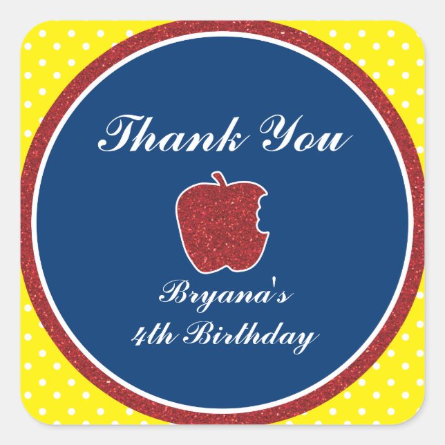 Red Glitter Apple Princess Party Favor Stickers (Front)