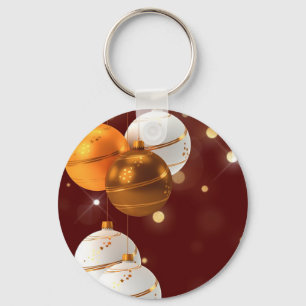 Red Glitter Background With Christmas Balls Keychain