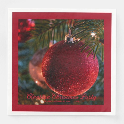 Red Glitter Bauble Ornaments Christmas Party Paper Dinner Napkins
