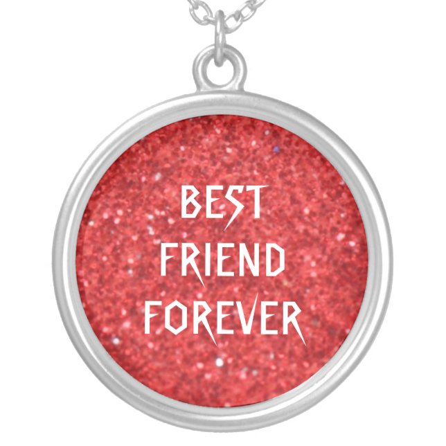 Red Glitter Best Friends Forever Silver Plated Necklace (Front)