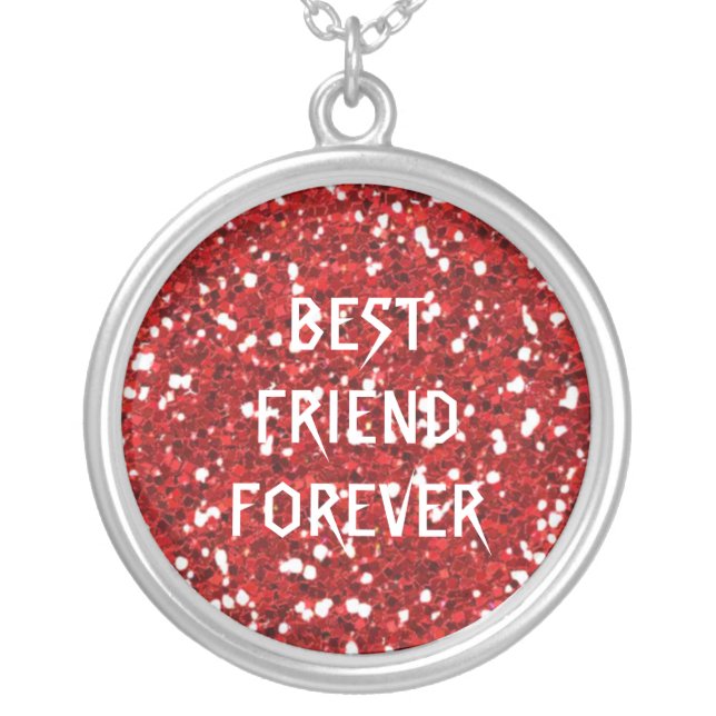 Red Glitter Best Friends Forever Silver Plated Necklace (Front)