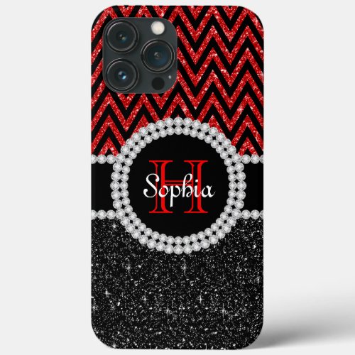 Red Glitter Black Chevron iPhone 13 Pro Max Case