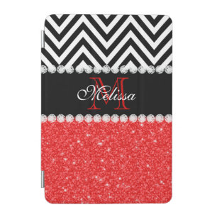 RED GLITTER BLACK CHEVRON MONOGRAMMED iPad MINI COVER