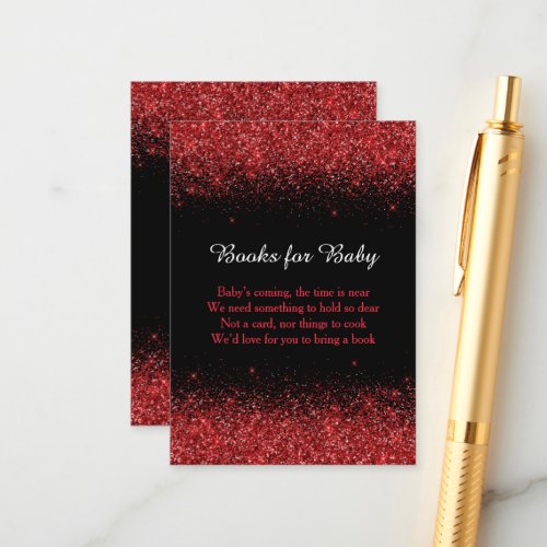 Red Glitter Book Request for Baby Shower Enclosure Card