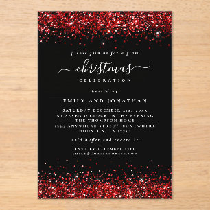 Red Glitter Border Christmas Black Acrylic Acrylic Invitations