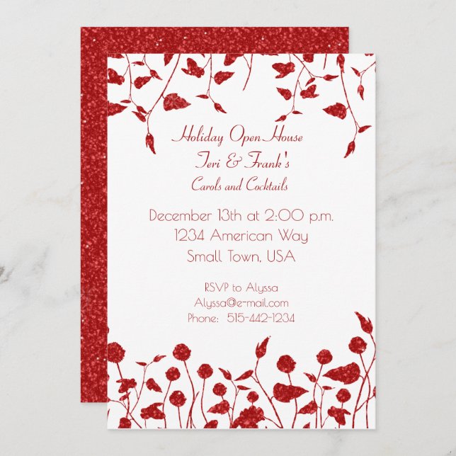 Red Glitter Border Christmas Invitation (Front/Back)