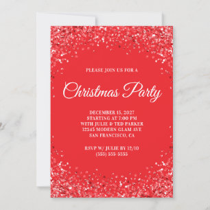 Red Glitter Border Christmas Party Invitation