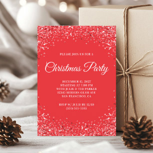 Red Glitter Border Christmas Party Invitation