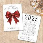 Red Glitter Bow 2025 Calendar Merry Christmas Holiday Card<br><div class="desc">Red Faux Glitter Coquette Bow 2025 Calendar Merry Christmas is in a stylish set handwritten style script. With a handy 2025 calendar on the back for your recipients and Happy New Year greeting.</div>