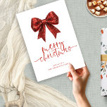 Red Glitter Bow 2026 Calendar Merry Christmas Holiday Card<br><div class="desc">Red Faux Glitter Bow 2026 Calendar Merry Christmas. Available digitally and printed. Merry Christmas is in a set stylish script and personalise your name beneath. A handy 2026 calendar is on the back.</div>