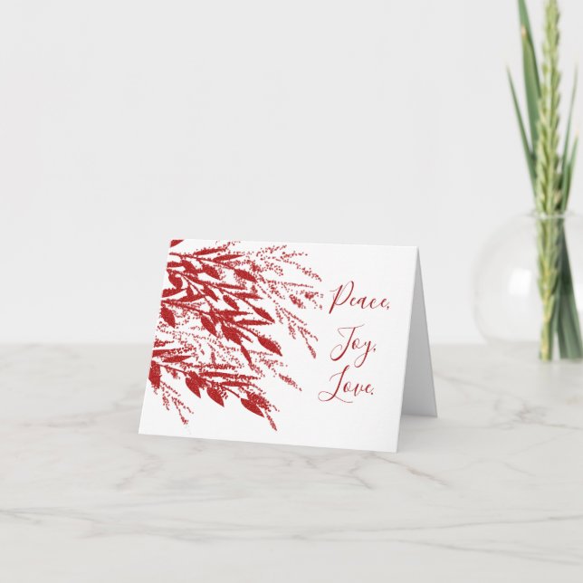 Red Glitter Branches Contemporary Christmas Card (Front)