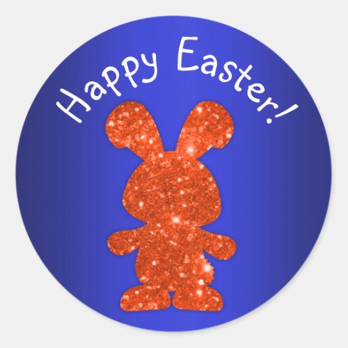 Red Glitter Bunny Happy Easter Classic Round Sticker