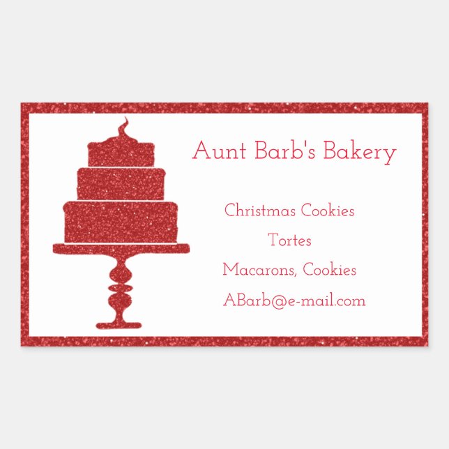 Red Glitter Cake Bakery Rectangular Sticker (Front)