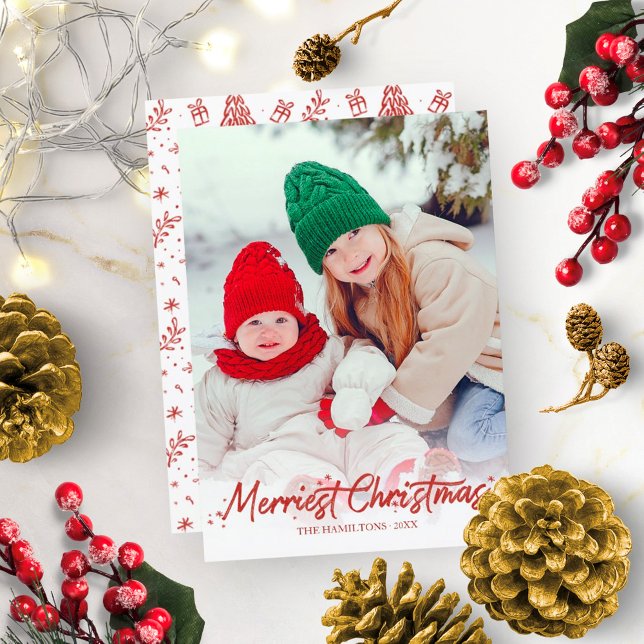 Red Glitter Calligraphy Photo Merriest Christmas Invitation (Creator Uploaded)