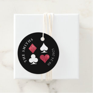 Red Glitter Card Suits Wedding Date and Name Favor Tags