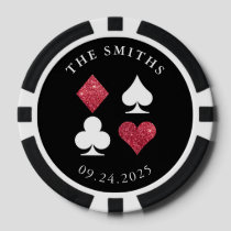 Red Glitter Card Suits Wedding Date and Name Poker Chips