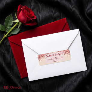 Red Glitter Champagne Elegant Return Address Label