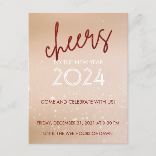 Red Glitter Cheers to the New Year Party Invite