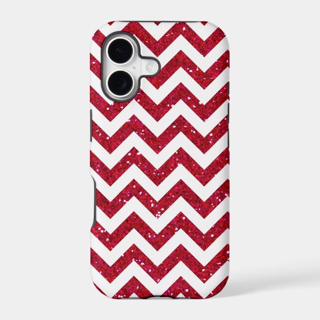 Red Glitter Chevron Pattern Iphone Case (Back)