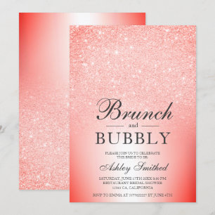 Red glitter chic brunch bubbly bridal shower invitation