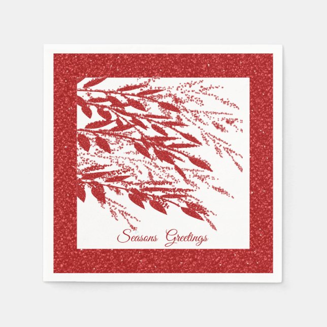 Red Glitter Christmas Berry Napkins (Front)