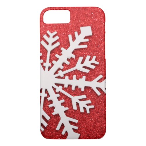 Red Glitter Christmas Sparkles Snowflake iPhone 87 Case