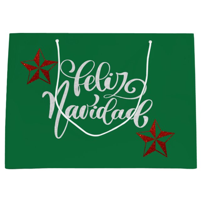 Red Glitter Christmas Star Large Gift Bag (Front)